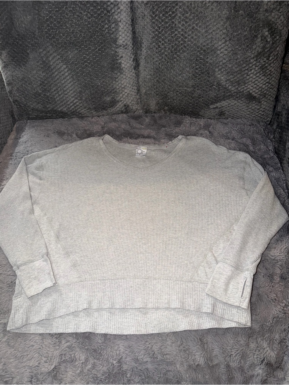 Offline by Aerie Light Gray oversized Waffle Knit Crewneck Sweater